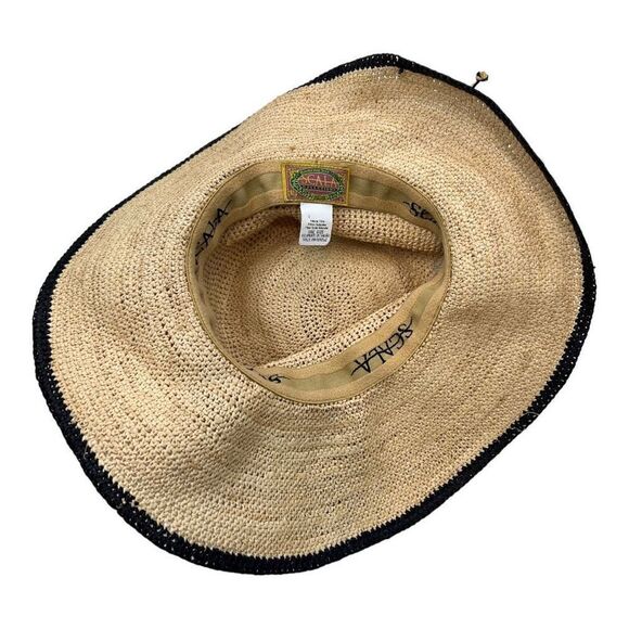 Scala Collezione Women's Natural Fibre Black Trim Wide Brim Sun Hat Tan One Size - Picture 8 of 11